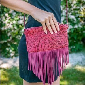 Street Level Red Leather Crossbody with Fringe